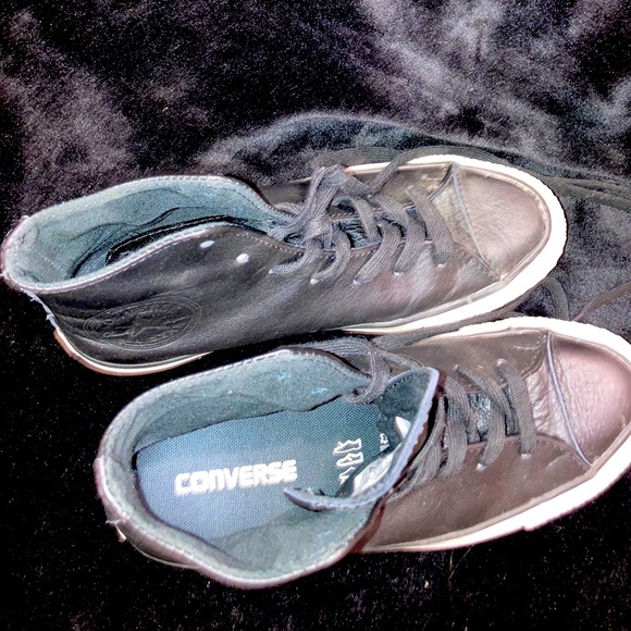 Black Leather Converse All Star High Top - Picture 4 of 5